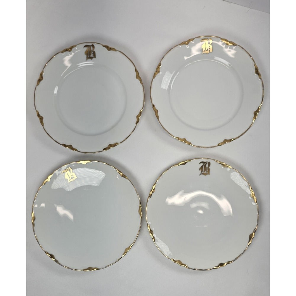 Set Of 4 Peerless Bavaria Porcelain Blenheim Gold Dessert Plates Monogram B